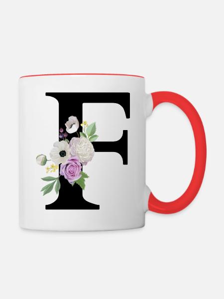 Lila Blumenbuchstabe F - Tasse zweifarbig - Weiß/Rot