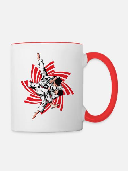 Roter Judo-Griff - Tasse zweifarbig - Weiß/Rot