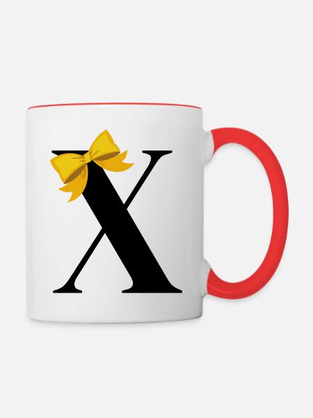 Buchstabe x gelbe Schleife - Tasse zweifarbig - Weiß/Rot