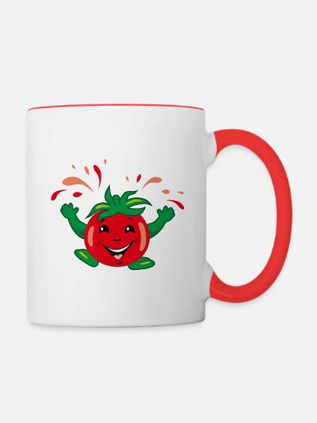 Cartoonhafte saftige Tomate - Tasse zweifarbig - Weiß/Rot