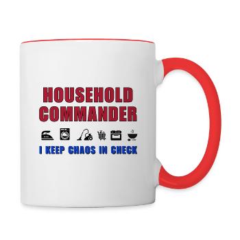 Household commander – I keep chaos in check - Contrasting Mug - white/red - Right