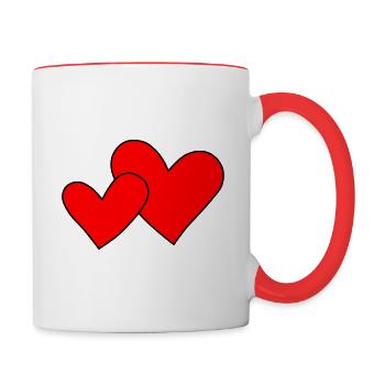 Zwei Herzen mit Farbwahl als Liebeserklärung - Tasse zweifarbig - Weiß/Rot - Rechts