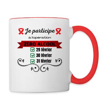 Je participe à l'opération zéro alcool - Mug contrasté - blanc/rouge - Droite