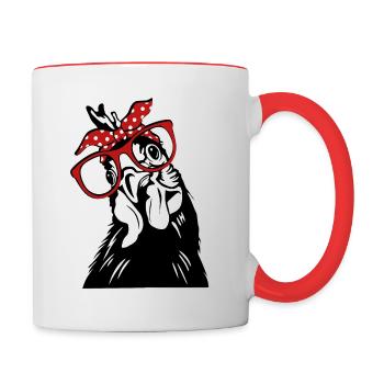 Poulet - Lunettes - Bandana - Mug contrasté - blanc/rouge - Droite