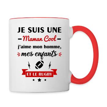 Maman cool rugby, cadeau mère rugbywoman - Mug contrasté - blanc/rouge - Droite