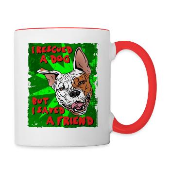 I RESCUED A DOG - BUT I SAVED A FRIEND red - Contrasting Mug - white/red - Right