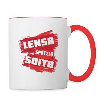 Linsen, Spätzle und Saiten - Tasse zweifarbig - Weiß/Rot - Rechts