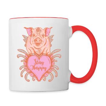 Glücksschwein mit Engelsflügeln - Tasse zweifarbig - Weiß/Rot - Rechts