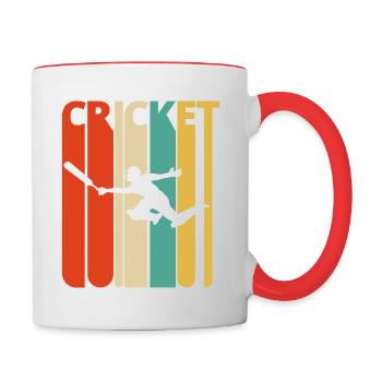 Ehrfürchtige Siebzigerjahre Retro Kricket-Geschenke. VERKAUF - Tasse zweifarbig - Weiß/Rot - Rechts