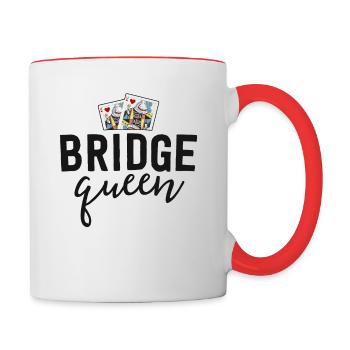 Chemise de pont drôle pour les femmes Bridge Queen Player - Mug contrasté - blanc/rouge - Droite