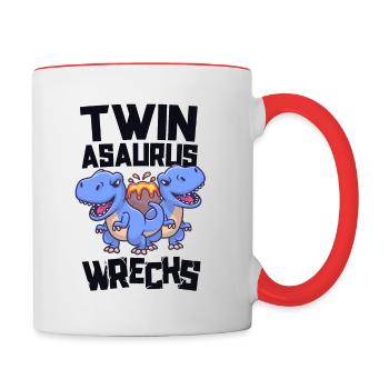 Twinasaurus Wracks Passende Dinosaurier Twin Boys - Tasse zweifarbig - Weiß/Rot - Rechts