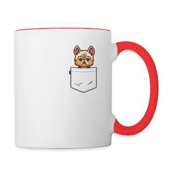 Yorkie In Pocket Funny Yorkshire Terrier Kawaii - Contrasting Mug - white/red - Right