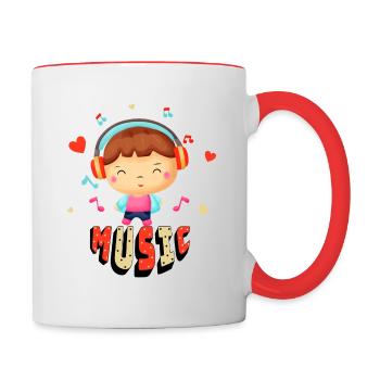 Petit garçon avec de la musique - Mug contrasté - blanc/rouge - Droite