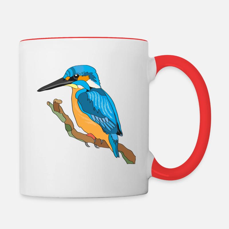 Eisvogel, Kingfisher - Tasse zweifarbig - Weiß/Rot