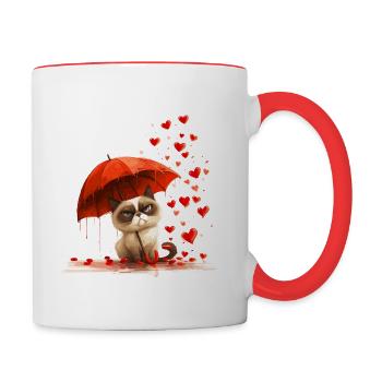Anti-Valentin Katze: Lustige Valentinstag Geschenk - Tasse zweifarbig - Weiß/Rot - Rechts