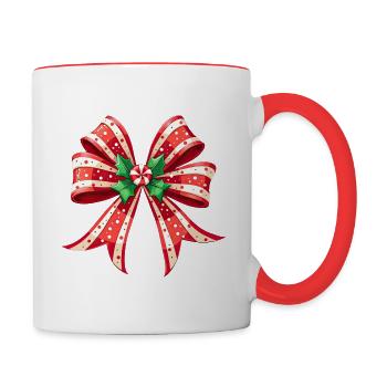 Weihnachtsgeschenk mit Zuckerrohrschleife - Tasse zweifarbig - Weiß/Rot - Rechts