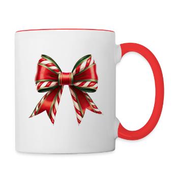 Weihnachtsgeschenk mit Zuckerrohrschleife - Tasse zweifarbig - Weiß/Rot - Rechts