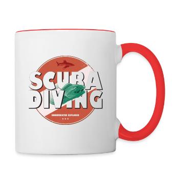 Logo de l’écusson de plongée sous-marine avec murène - Mug contrasté - blanc/rouge - Droite