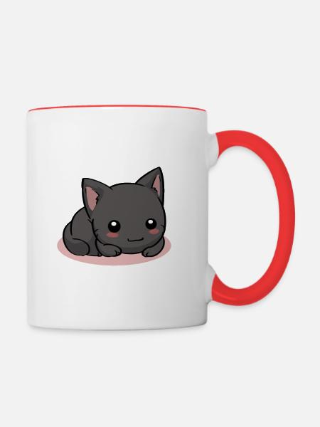 Schwarze Katze - Tasse zweifarbig - Weiß/Rot