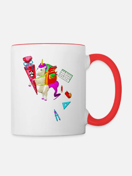 Licorne va à l'école - Mug contrasté - blanc/rouge