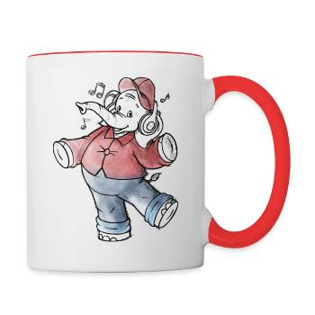 Benjamin Blümchen hört Musik Kopfhörer Sterne - Tasse zweifarbig - Weiß/Rot - Rechts