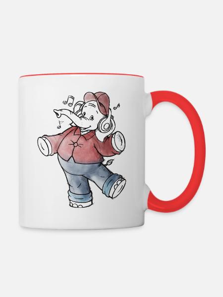 Benjamin Blümchen hört Musik Kopfhörer Sterne - Tasse zweifarbig - Weiß/Rot