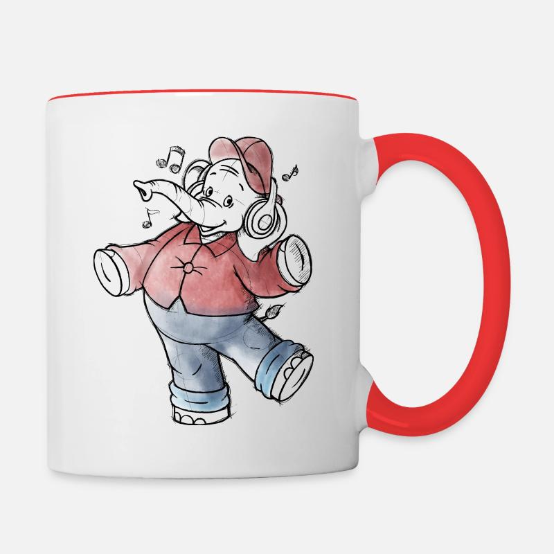Benjamin Blümchen hört Musik Kopfhörer Sterne - Tasse zweifarbig - Weiß/Rot