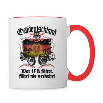 Wer IFA fährt.... S51 - Schwalbe DDR Moped VEB - Tasse zweifarbig - Weiß/Rot - Rechts