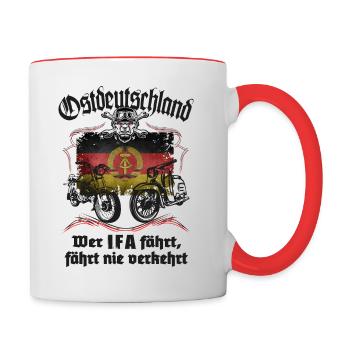 Wer IFA fährt.... S51 - Schwalbe DDR Moped VEB - Tasse zweifarbig - Weiß/Rot - Rechts