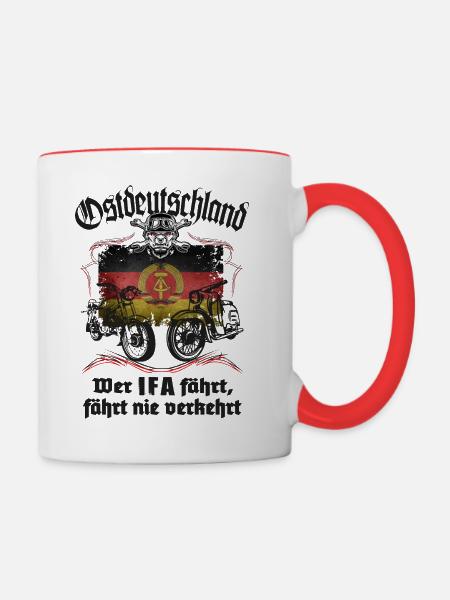 Wer IFA fährt.... S51 - Schwalbe DDR Moped VEB - Tasse zweifarbig - Weiß/Rot