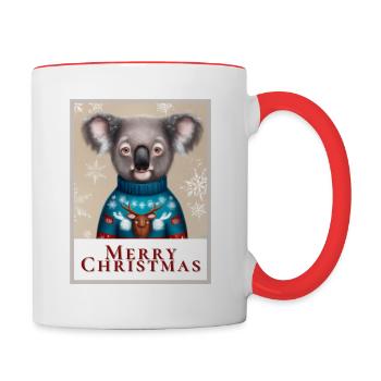 Porträt eines Koalabären im Weihnachtspullover. - Tasse zweifarbig - Weiß/Rot - Rechts