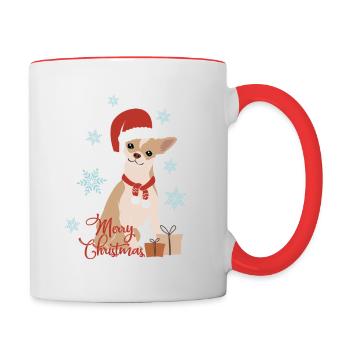 Pfotschaprès Noël - Chien et flocons de neige - Mug contrasté - blanc/rouge - Droite