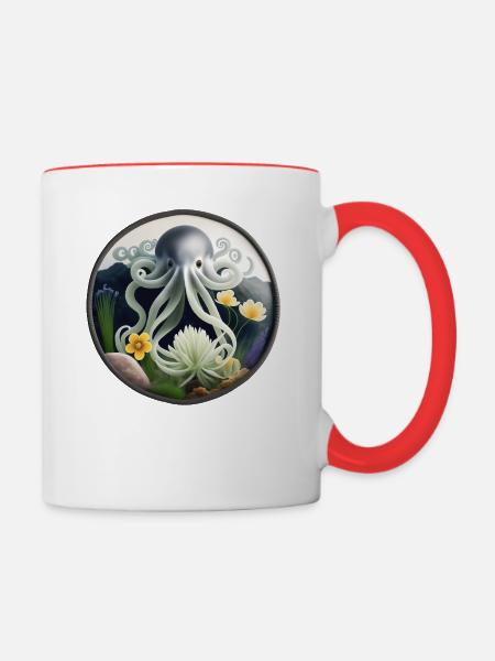 Tintenfisch - Tasse zweifarbig - Weiß/Rot