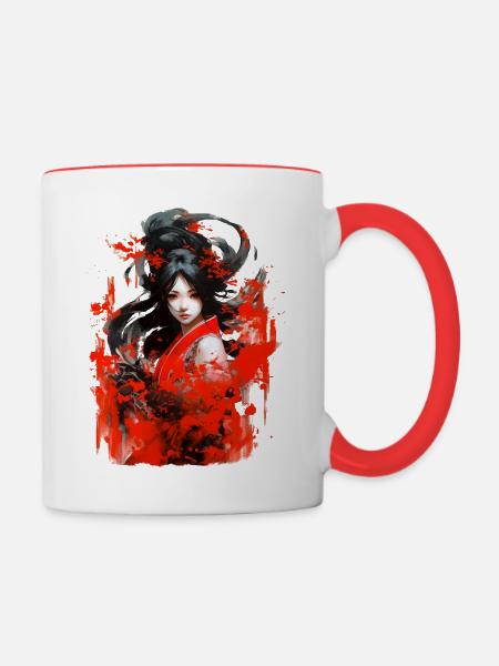 Chinesische Anime-Malerei - Tasse zweifarbig - Weiß/Rot