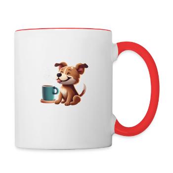 Cute dog with coffee mug - Contrasting Mug - white/red - Right