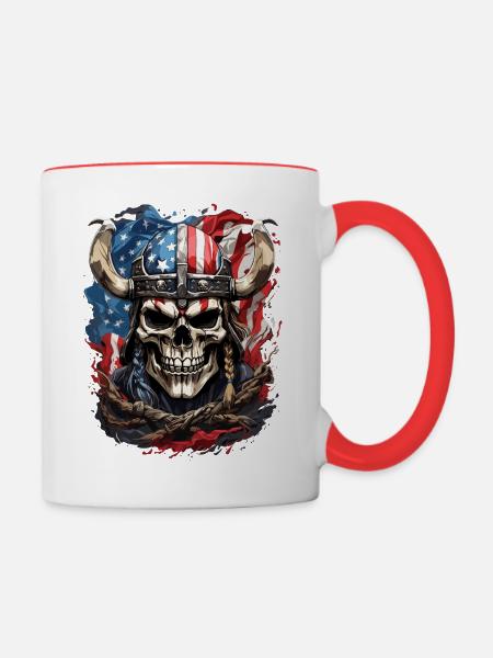 US-Wikinger-Krieger - Tasse zweifarbig - Weiß/Rot