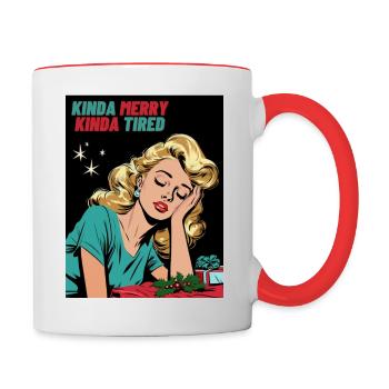 Joyeux Noël fatigué - Mug contrasté - blanc/rouge - Droite