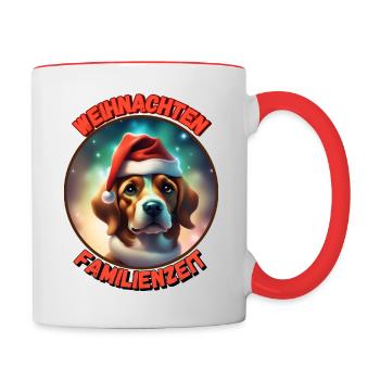 Chien de famille de Noël - Mug contrasté - blanc/rouge - Droite