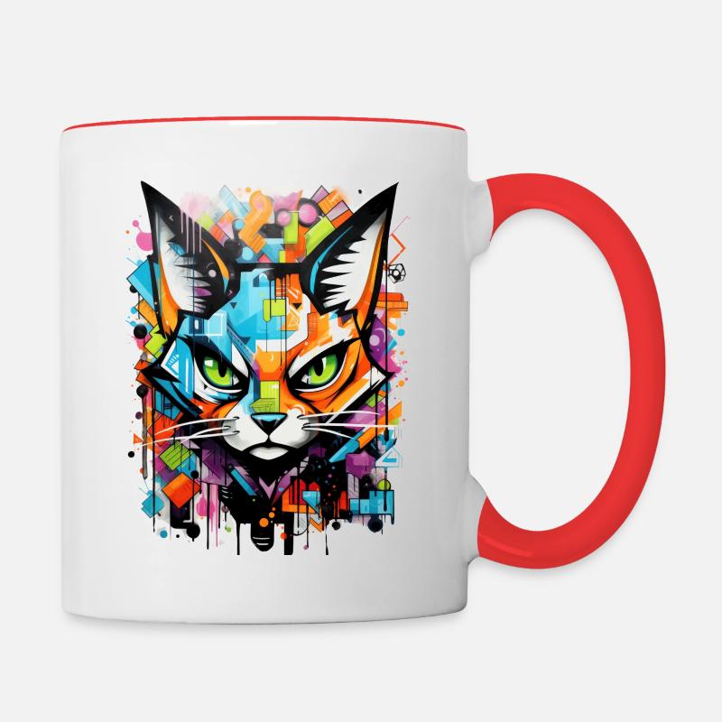 Cat Graffiti - Contrasting Mug - white/red
