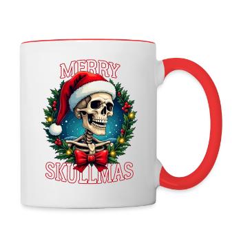 Skull skeleton christmas merry skullmas ugly humor - Contrasting Mug - white/red - Right