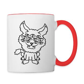 Cat Demon Many Eyes Devil Hell Evil Monster - Contrasting Mug - white/red - Right