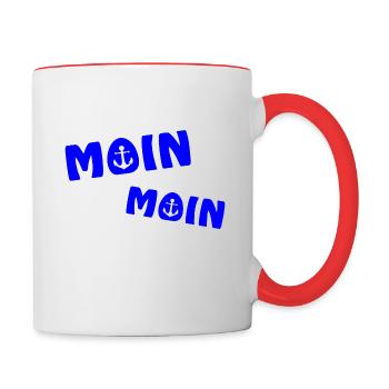 Moin Moin 2022 mit Anker Begrüßung Nordsee Sylt - Tasse zweifarbig - Weiß/Rot - Rechts