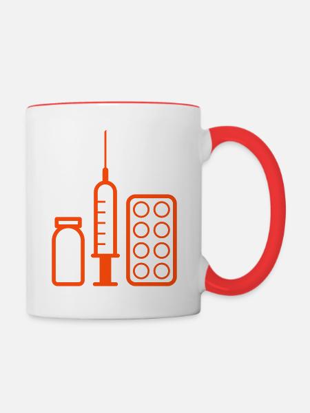 Seringue, pilule et médicaments - Mug contrasté - blanc/rouge