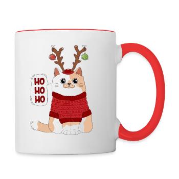 Chat et Noël - Mug contrasté - blanc/rouge - Droite