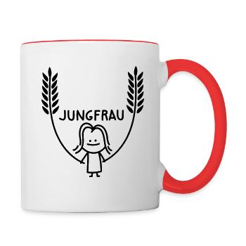 Lustige Jungfrau - Tasse zweifarbig - Weiß/Rot - Rechts