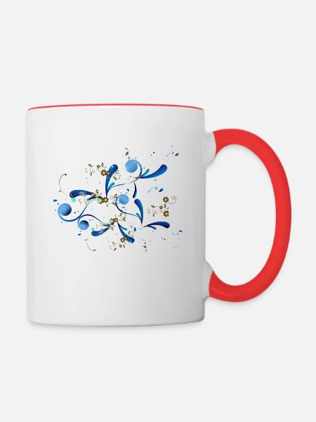 Blumen Ranken Abstrakt Ornament - Tasse zweifarbig - Weiß/Rot