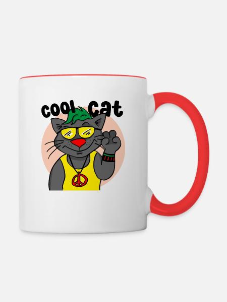 Cool Cat - Tasse zweifarbig - Weiß/Rot