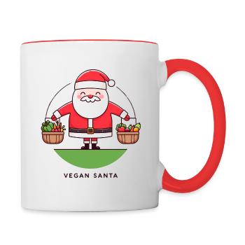 Vegan Santa - Veganes Design Weihnachten - Tasse zweifarbig - Weiß/Rot - Rechts