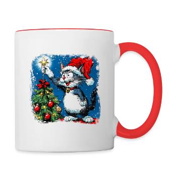Noël chat - Mug contrasté - blanc/rouge - Droite