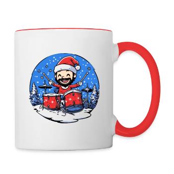 Schlagzeuger Weihnachtsmann - Tasse zweifarbig - Weiß/Rot - Rechts